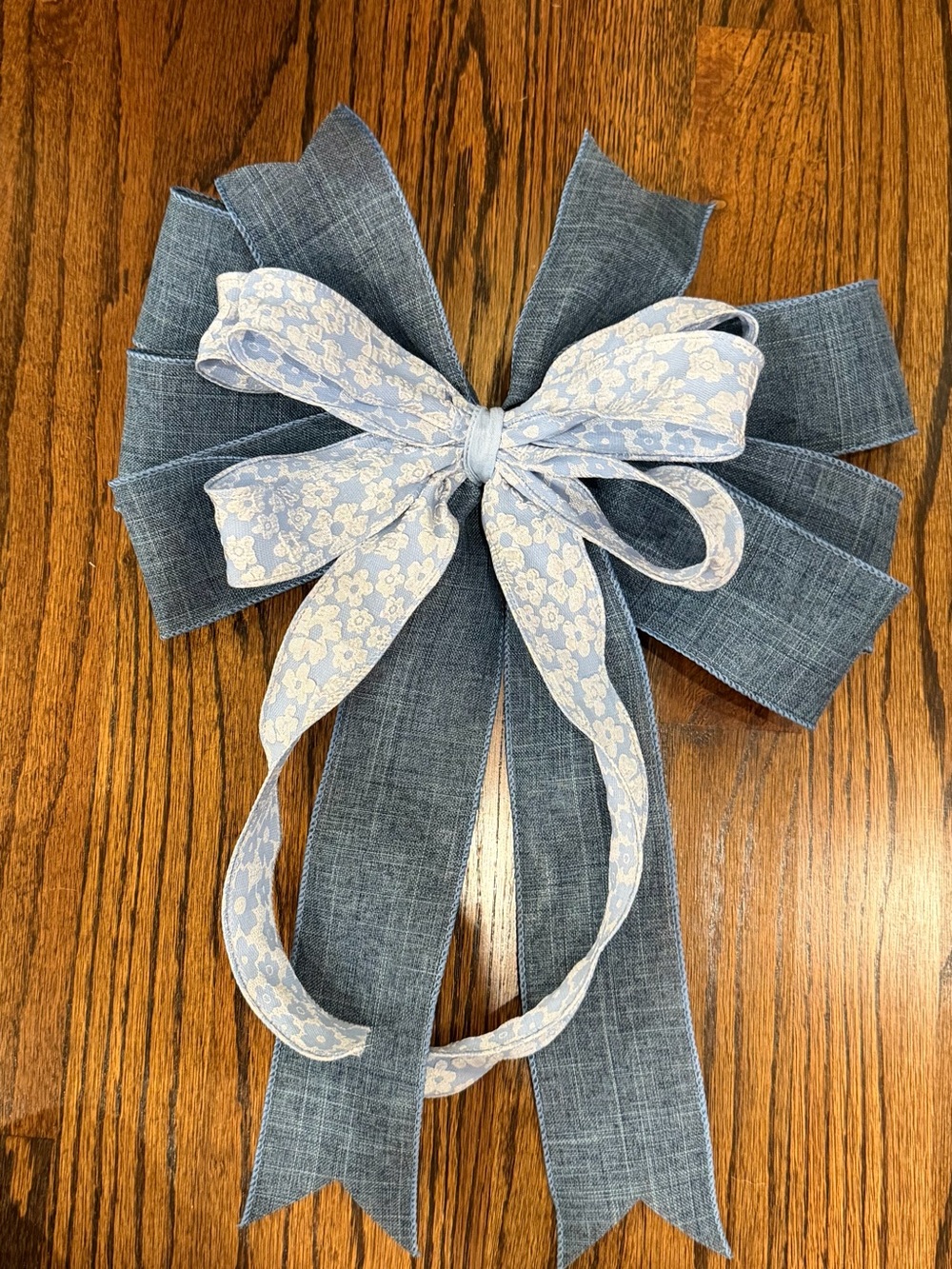 Handcrafted Light Blue & Denim Bow Wreath Accent